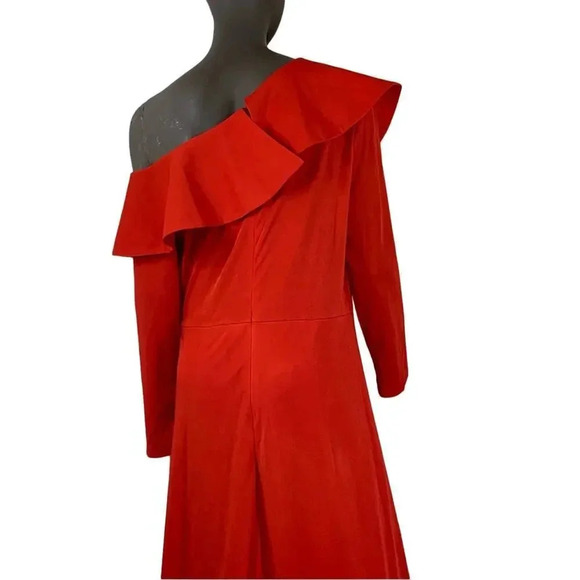 Vintage Overlay Jumpsuit Asymmetrical Off Shoulder Party Maxi Dress Size XL Red - Picture 6 of 15